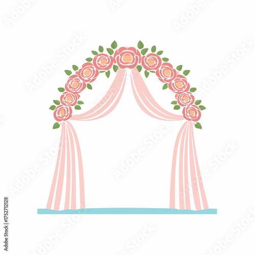 Elegant Floral Wedding Arch with Pink Draping.