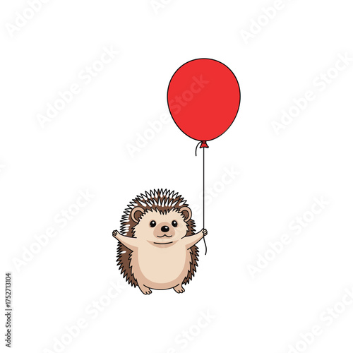 Adorable hedgehog holding a bright red balloon in a whimsical nature scene vector
