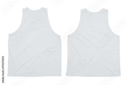 Blank white tank top front and back view isolated on white background for apparel mockup and design template