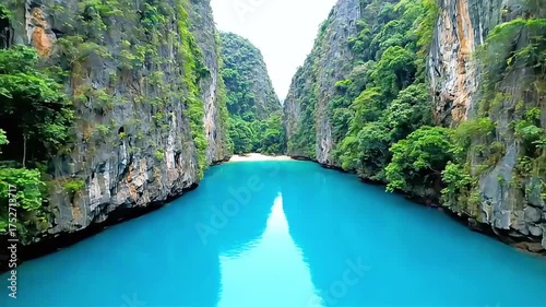 Boat Journey Through a Breathtaking Tropical Lagoon in Southeast Asia.