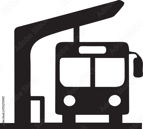 Modern urban bus stop with clear signage and waiting area
