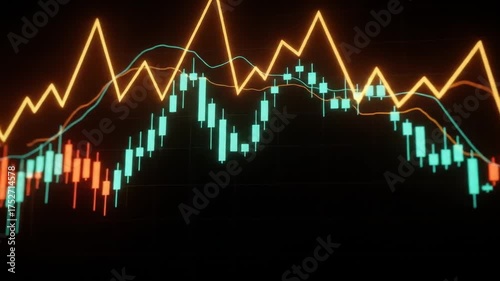 Abstract Financial Chart Analyzing Trends, Data, and Market Performance on a Black Background