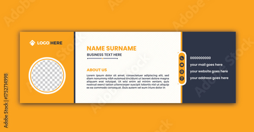 Email signature template with modern design in yellow and dark blue