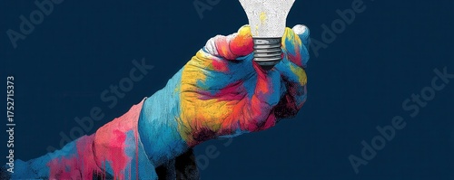 Colorful hand holding a light bulb symbolizing creativity and innovative ideas