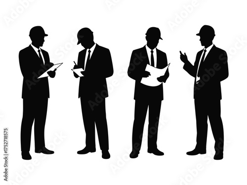 Black silhouettes of men in suits and hard hats vector