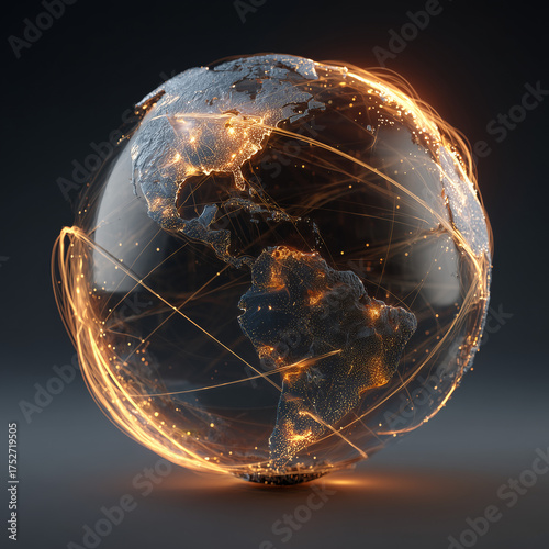 A glowing globe showing north and south america with network connections