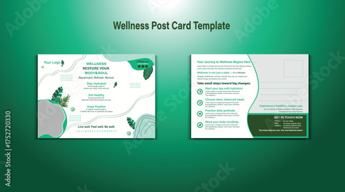 Wellness Postcard Template: A beautifully designed postcard showcasing a wellness center, with elegant design elements and space for information.