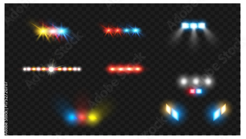 Realistic Police and Emergency Vehicle Light Effects Collection on Transparent Background