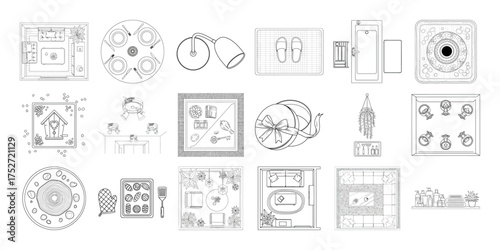 Vector art of assortment of abstract grunge stamps in circular and square shapes