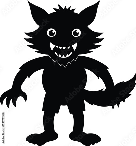 A cartoon illustration of a friendly werewolf vector silhouette design, A design of friendly werewolf isolated vector icon