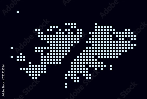 Falkland Islands dotted map. Digital style map of the country on dark background. Falkland Islands shape with square dots. Colored dots style. Large size squares. Stylish vector illustration.