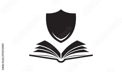 Open book with a shield symbol representing knowledge protection and security