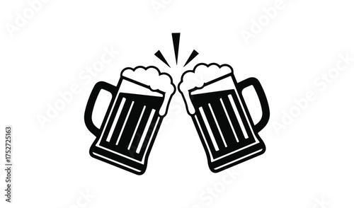 Two beer mugs clinking together celebrating cheers toast
