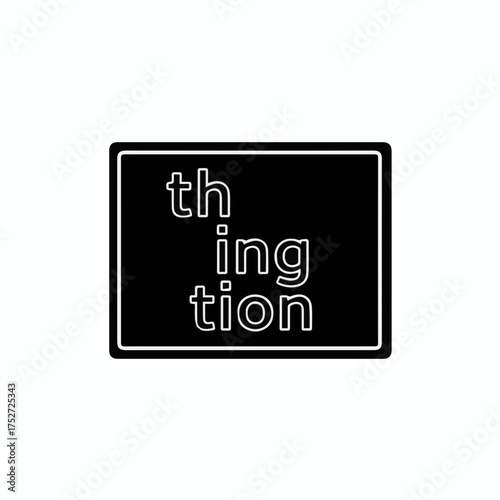A clean black and white icon featuring a stylized chalkboard with frequently used English language syllables and endings ('th', 'ing', 'tion') written on it in outline form