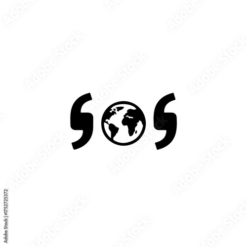 minimalist black and white icon featuring two stylized quotation marks flanking a small silhouette of the Earth in the center. This design directly symbolizes both written and verbal communication