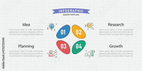 Infographic template. 4 Step timeline journey, Flat simple infographics design template. presentation graph. Business concept with numbers 4 options or steps vector illustration.