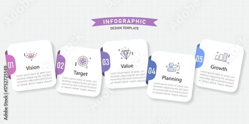 Timeline Creator infographic template. 5 Step timeline journey, calendar Flat simple infographics design template. presentation graph. Business concept with 5 options, gantt vector illustration.