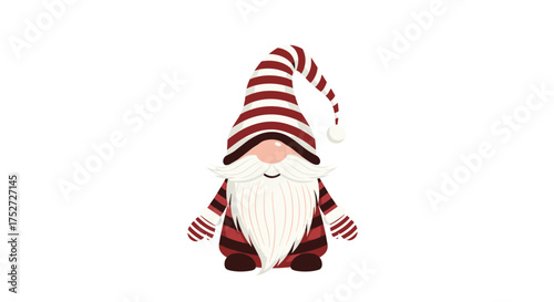 A whimsical gnome wearing a striped hat and matching attire perfect for festive holiday decorations.