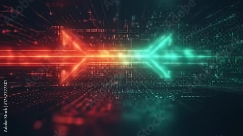 Abstract digital data stream with glowing arrows, modern technology concept, futuristic background