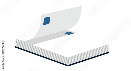 Illustration of a blank notepad with pages being flipped open to reveal blue squares.