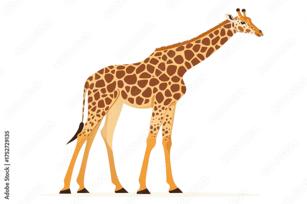 Obraz premium A colorful flat style illustration of a giraffe, isolate on white background, playful design. PNG
