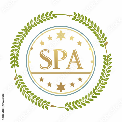 Elegant Spa Logo with Leafy Wreath and Stars 1.