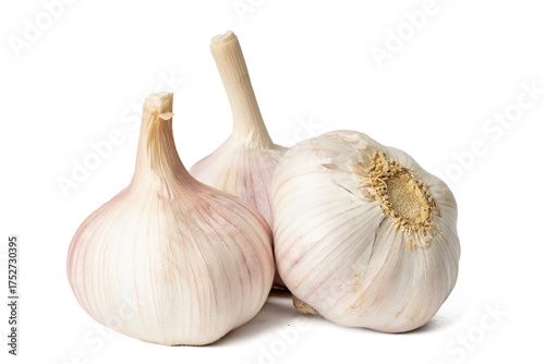High-resolution photograph of fresh garlics isolate on white, taken with a high-resolution 45MP camera