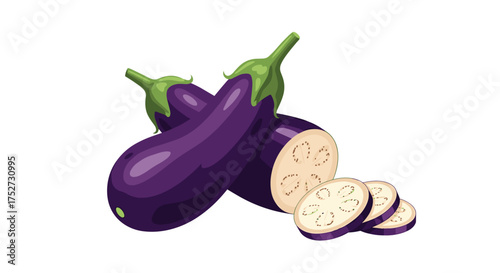 Healthy purple vegetables known as eggplants are sliced and ready for cooking.