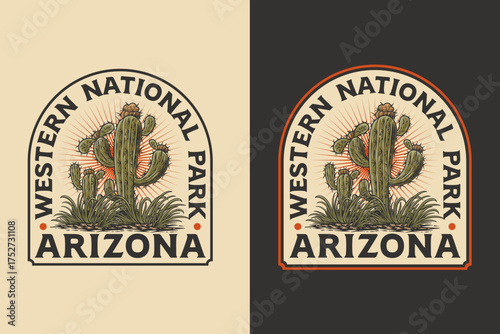 Cactus plant retro badge logo vector design set for cowboy desert and wild west nature themes. Western vintage emblem logo graphic. Country plant illustration label element designs