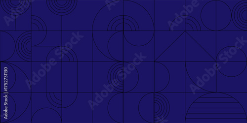 Luxury geometric blue line art and art deco background vector. Abstract geometric frame and elegant art nouveau black.