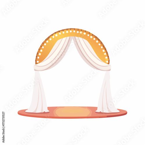 Elegant Wedding Arch with Draping and Lights.