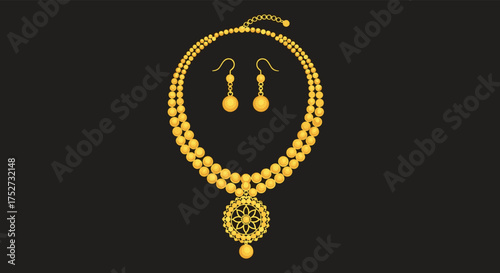 A stunning traditional gold necklace and earring set with intricate detailing.