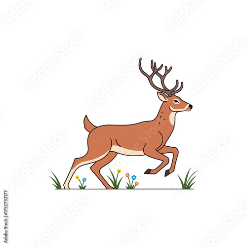 Majestic buck deer running through grassy field antlers raised dynamic wildlife scene vector