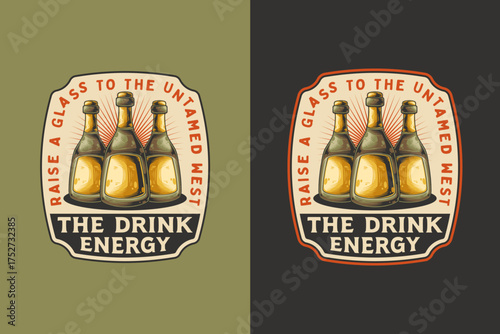 Whiskey bottle retro badge logo vector design set for bar and resto. Western vintage emblem logo graphic. Cowboy alcohol illustration label element designs