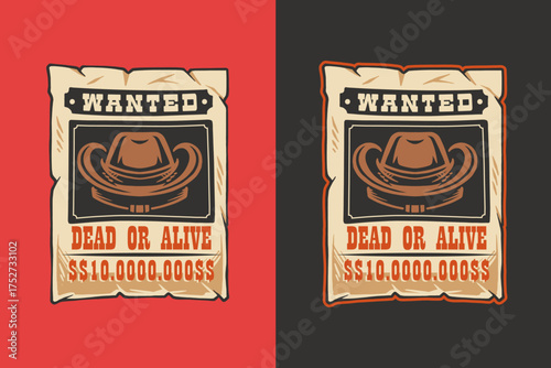Wanted poster retro badge logo vector design set for wild west outlaw. Vintage western emblem logo graphic. Classic illustration label element designs