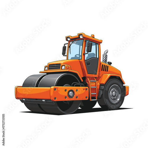 Bright orange heavy duty construction roller machine with large wheels on a white background