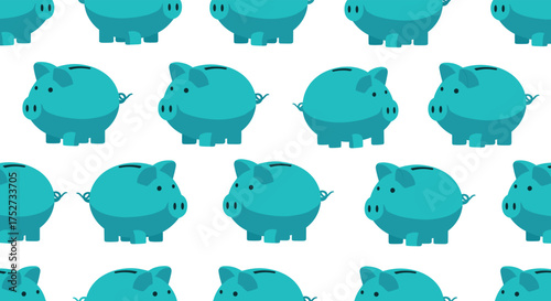 A pattern of blue piggy banks for saving money on a white background.