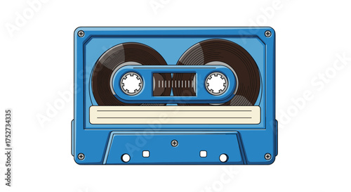 A vintage blue audio cassette tape with visible magnetic tape inside for recording music or voice messages.