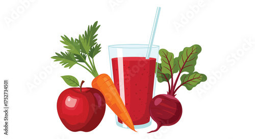 A refreshing blend of apple carrot and beetroot juice for a healthy start to your day.