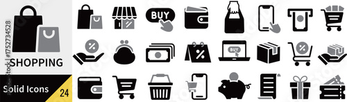 ベクターの買い物に関するシルエットアイコンセット
