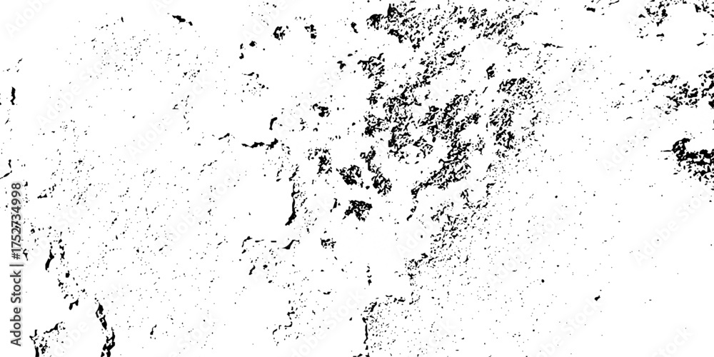 Fototapeta premium Distress urban overlay spotted concrete grain surface grainy noise rust wall grunge black splatter and white background. damaged chalk crack rough ink wall texture. 