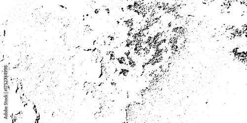 Distress urban overlay spotted concrete grain surface grainy noise rust wall grunge black splatter and white background. damaged chalk crack rough ink wall texture.	