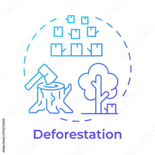 Deforestation blue gradient concept icon. Illegal logging, timber. Forest damage, environment. Round shape line illustration. Abstract idea. Graphic design. Easy to use in brochure, booklet