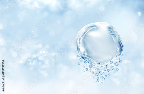 water bubble molecule, blue glitter background