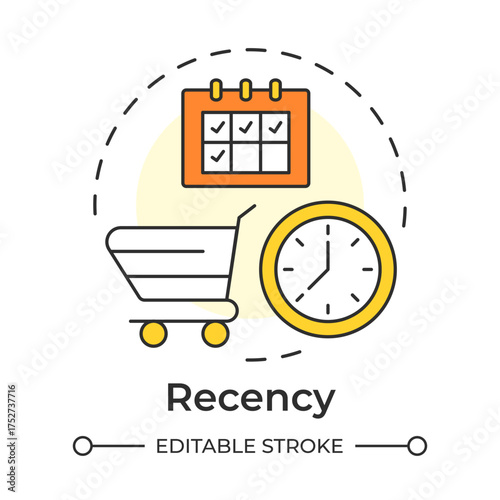 Recency multi color concept icon. Time management, control. Purchase, commerce. Calender, planner. Round shape line illustration. Abstract idea. Graphic design. Easy to use in infographic, article