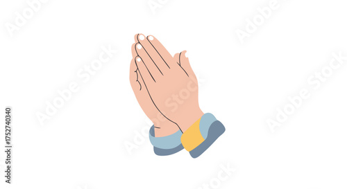 Hands clasped in prayer with colorful bracelets on white background  