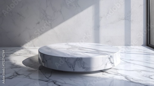 Elegant Marble Podium with Sunlight and Shadow for Product Display.