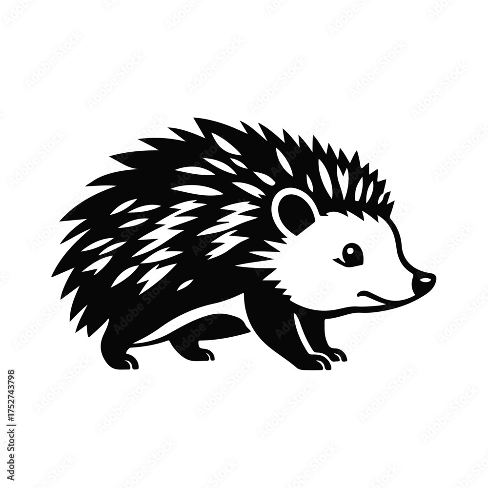 Naklejka premium Cute cartoon hedgehog illustration in flat style. Adorable woodland animal with spines and happy face. Vector design isolated on white background