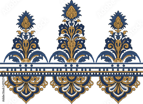 Ornate Floral Border Design In Blue And Gold ornament
