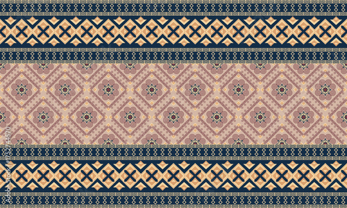 Navy Beige Stripe Pattern Geometric Textile Border Design